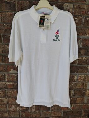 Vintage 1996 Olympics Games Polo Shirt Collection Hanes Mens Medium White NWT